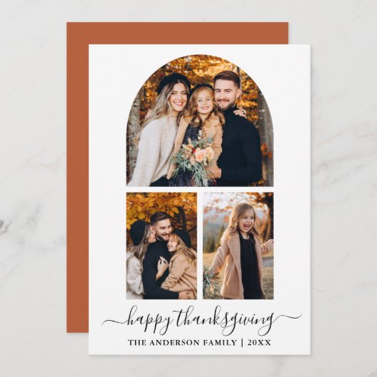 書道3写真アーチ感謝祭テラコッタ シーズンカード (正面/裏面)