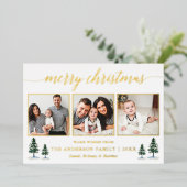 書道3写真クリスマスグリーンパインズ金ゴールド 箔シーズンカード (立ち正面)