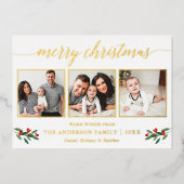 書道3写真クリスマスホリーグリーン金ゴールド 箔シーズンカード (正面)