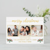 書道3写真クリスマスホリーグリーン金ゴールド 箔シーズンカード (立ち正面)