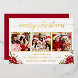 書道3写真クリスマスポインセチア金ゴールド 箔シーズンカード