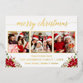 書道3写真クリスマスポインセチア金ゴールド 箔シーズンカード (正面)