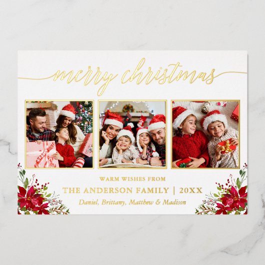 書道3写真クリスマスポインセチア金ゴールド 箔シーズンカード (正面)
