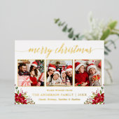 書道3写真クリスマスポインセチア金ゴールド 箔シーズンカード (立ち正面)