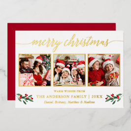 書道3写真クリスマスレッドホリー金ゴールド 箔シーズンカード