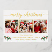 書道3写真クリスマスレッドホリー金ゴールド 箔シーズンカード (正面)