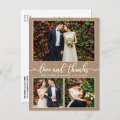 書道3写真結婚Thank You Kraft ポストカード (正面/裏面)