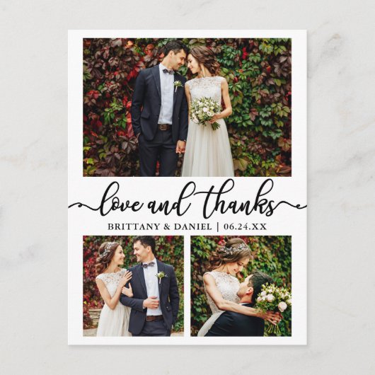 書道3枚写真ウェディングコラージュ感謝 ポストカード (正面)