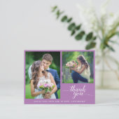 書道3枚結婚写真サンキューパープル ポストカード (スタンド正面)