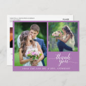 書道3枚結婚写真サンキューパープル ポストカード (正面/裏面)