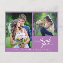書道3枚結婚写真サンキューパープル ポストカード