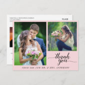 書道3枚結婚写真サンキューピンク ポストカード (正面/裏面)
