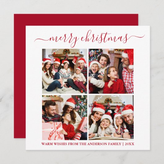 書道4写真クリスマススクウェア赤 シーズンカード (正面/裏面)