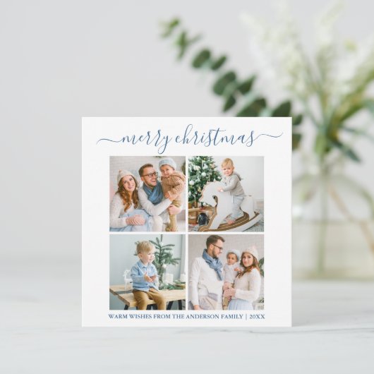 書道4写真スノーフレークほこりっぽいブルースクエア シーズンカード (スタンド正面)