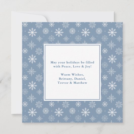 書道4写真スノーフレークほこりっぽいブルースクエア シーズンカード (裏面)