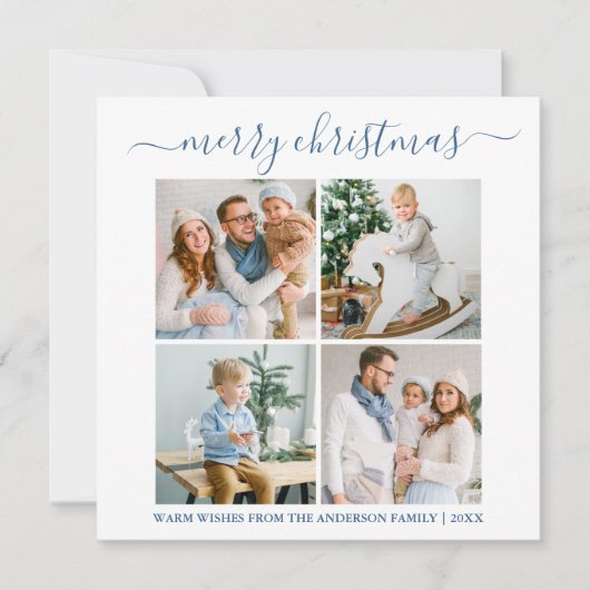 書道4写真スノーフレークほこりっぽいブルースクエア シーズンカード (正面)