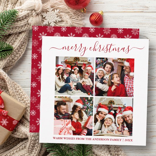 書道4写真スノーフレークSquare Red シーズンカード