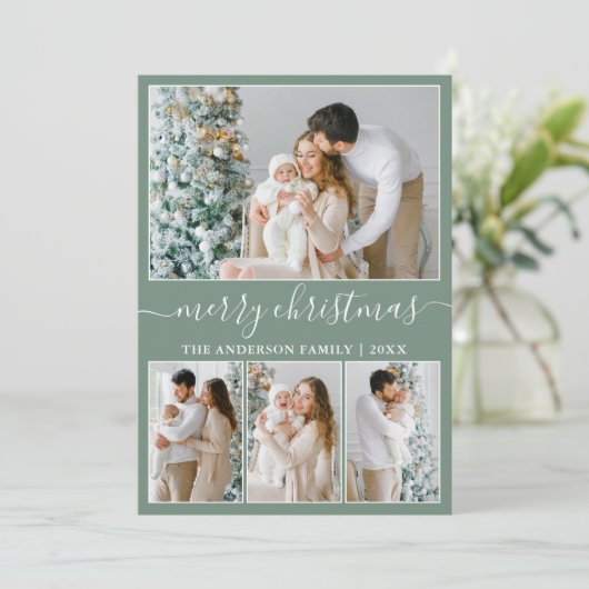 書道4写真メリークリスマスセージ緑 シーズンカード (スタンド正面)