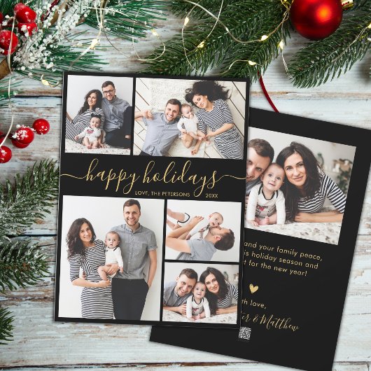 書道5写真エレガントコラージュのクリスマス シーズンカード