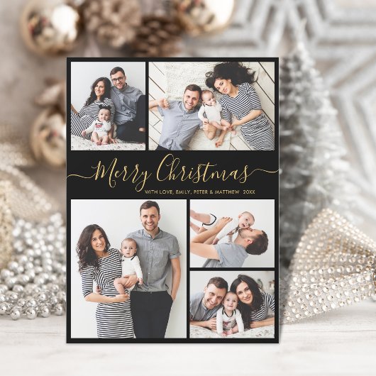 書道5写真エレガントコラージュのクリスマス シーズンカード