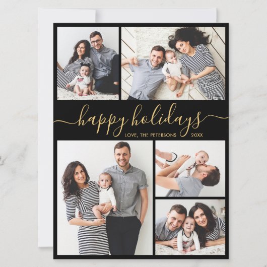 書道5写真エレガントコラージュのクリスマス シーズンカード (正面)