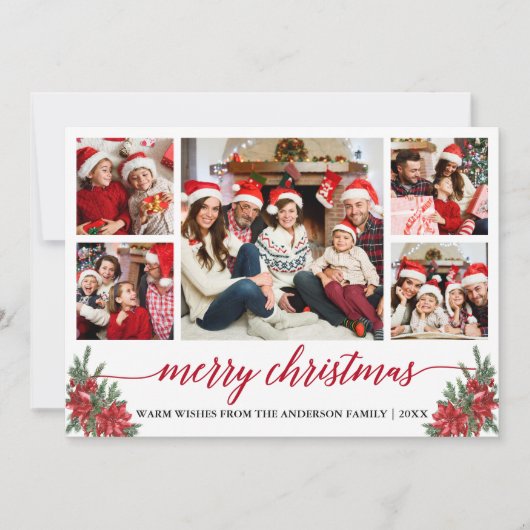 書道5写真クリスマスポインセチア松 シーズンカード (正面)