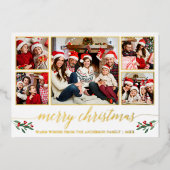 書道5写真家族クリスマスグリーン金ゴールド 箔シーズンカード (正面)