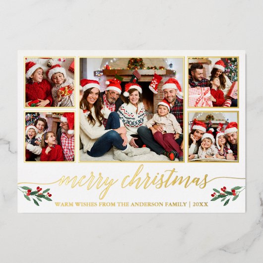 書道5写真家族クリスマスレッド金ゴールド 箔シーズンカード (正面)