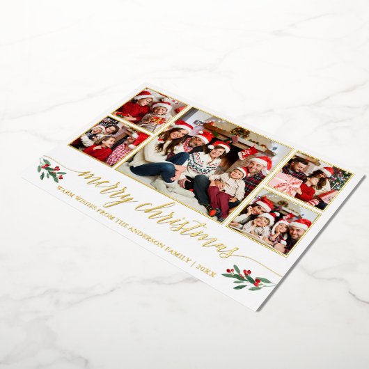 書道5写真家族クリスマスレッド金ゴールド 箔シーズンカード (回転した状態)