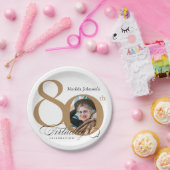 書道80誕生日エレガント金ゴールド白写真 ペーパープレート (パーティー)