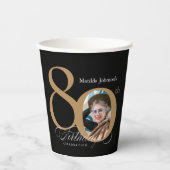 書道80誕生日エレガント金ゴールド黒写真 紙コップ (正面)