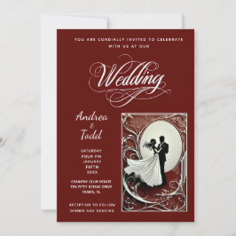 書道 ダンス ワインレッド ヴィンテージ フォト ウェディング 招待状