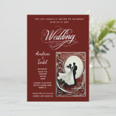 書道 ダンス ワインレッド ヴィンテージ フォト ウェディング 招待状 (スタンド正面)