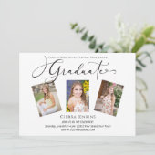 書道 三つの写真 白い卒業パーティー 招待状 (スタンド正面)