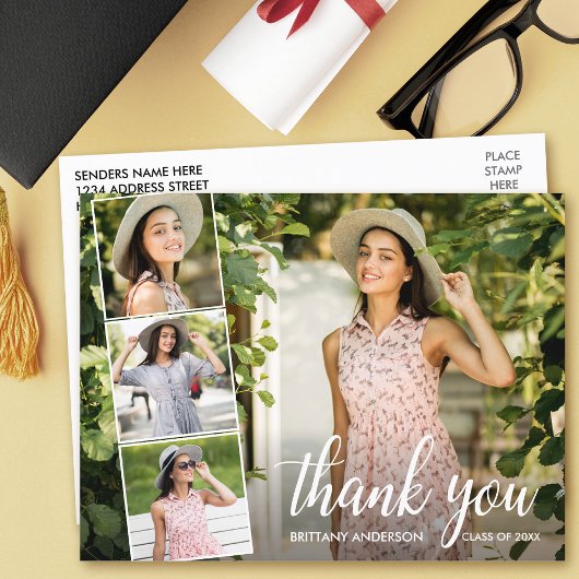 書道 卒業式 4枚の写真 コラージュ 感謝 ポストカード
