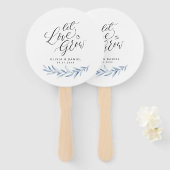 書道「愛を育て」青い緑素朴 ハンドファン (正面&裏面)