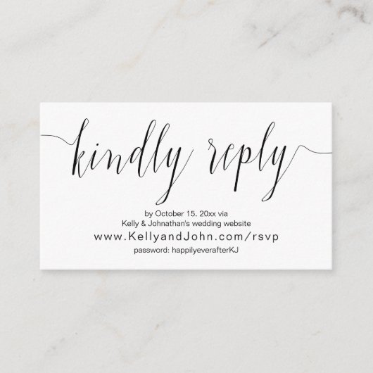 書道、黒、結婚オンラインディナーRSVP エンクロージャーカード (正面)