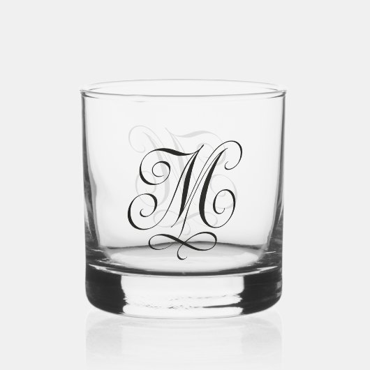 書道「M」エッチングガラス製品 ウイスキーグラス (正面)