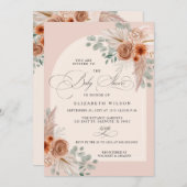 書道Boho Terracotta Pampas赤ちゃんシャワー 招待状 (正面/裏面)