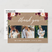 書道Burgundyの結婚写真ありがとうKraft ポストカード (正面/裏面)