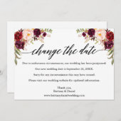 書道Burgundyフローラニュー結婚ズの日付カード セーブザデート (正面/裏面)