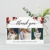 書道Burgundyフローラ結婚の3枚の写真 サンキューカード (スタンド正面)
