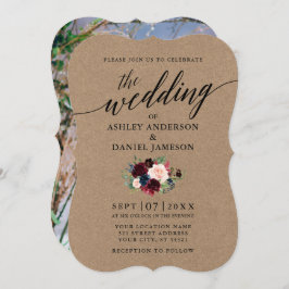 書道Burgundyブルーフローラ写真クラフト 招待状