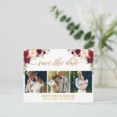 書道Burgundy日付を保存3写真金ゴールド 案内ポストカード (スタンド正面)