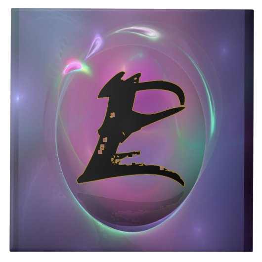 書道Eイニシャルモノグラムセラミックタイル タイル (正面)