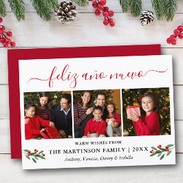 書道Feliz Ano Nuevo 3 Photo Red Holly シーズンカード