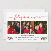 書道Feliz Ano Nuevo 3 Photo Red Holly シーズンカード (正面)