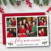 書道Feliz Ano Nuevo 5 Photo Red Holly シーズンカード