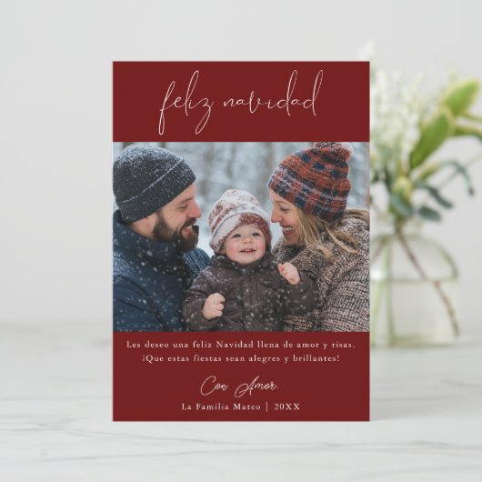 書道Feliz Navidadメキシコのクリスマスフォト シーズンカード (スタンド正面)