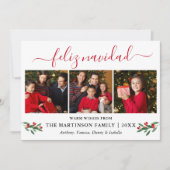 書道Feliz Navidad 3 Photo Red Holly シーズンカード (正面)
